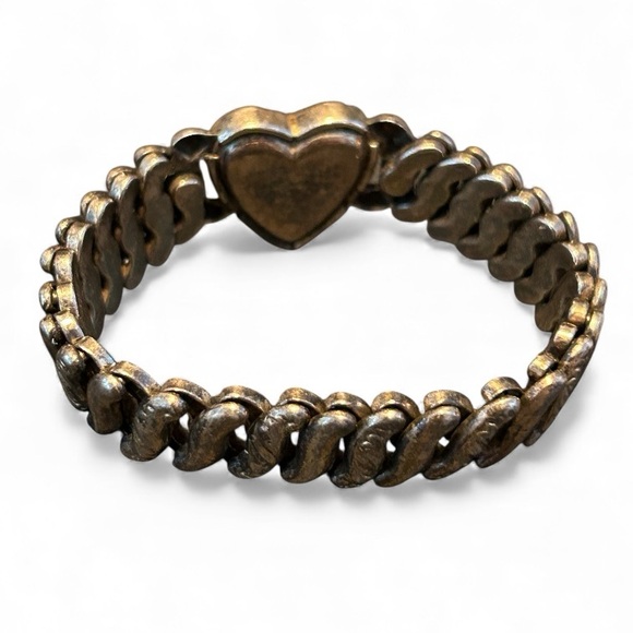 1940s La Mode Precious Metal Gold Tone Sweetheart Expandable Bracelet WWII Era - Picture 3 of 8